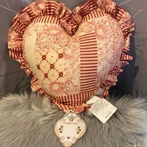 BNWT SHABBY CHIC Red Heart Floral Vintage Ruffle Pillow